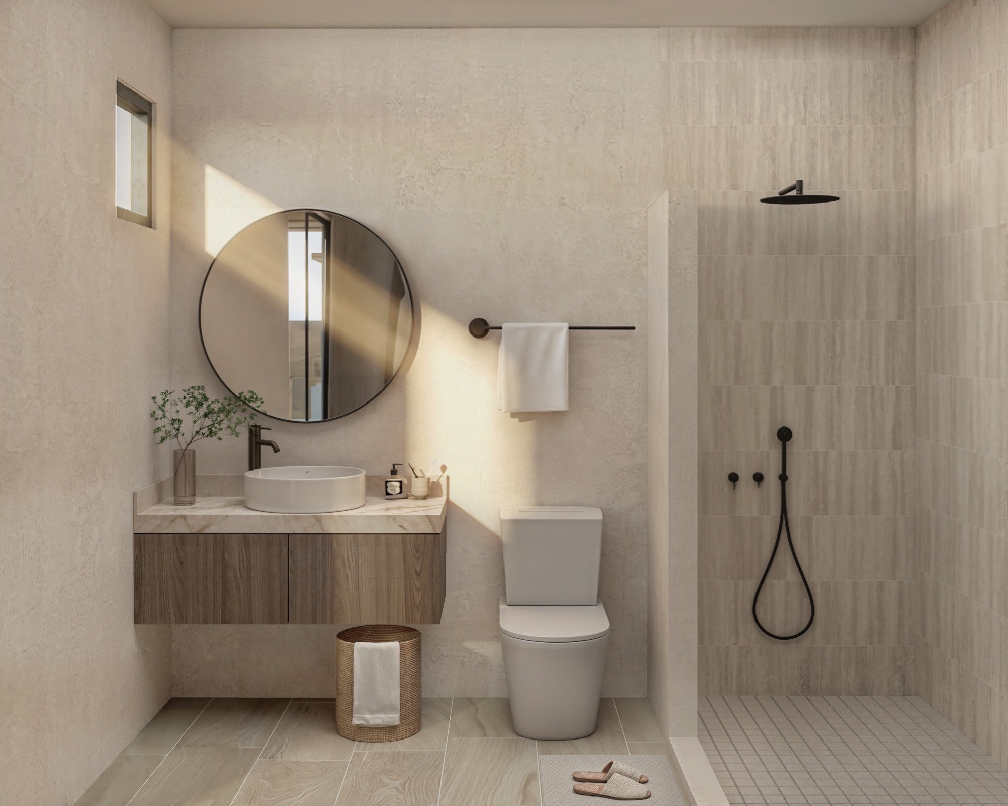 Baño de una casa Zendra con acabados de calidad.
