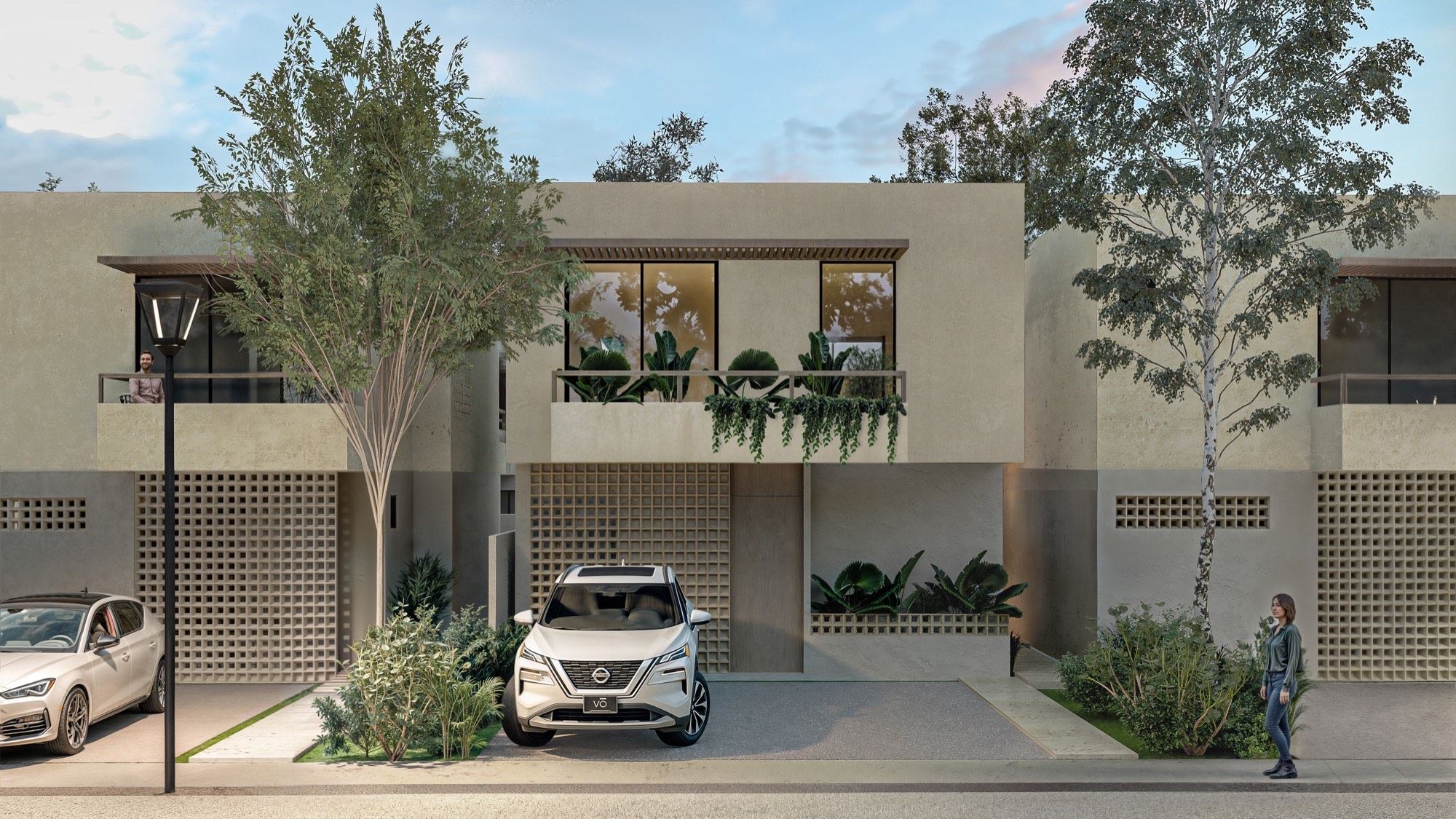 Fachada del Prototipo 4R de Zendra Living: la casa más amplia, de dos niveles, con opción lock-off.